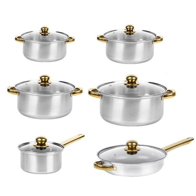 12pcs Stainless Steel Cookware Set Pots and Pans Kitchen Cooking Utensil Set