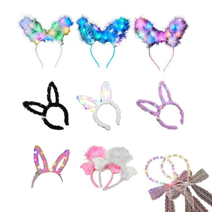 LED Bunny Ears/Angel/Pearl Headband Light Up Headpiece Cute Hair Accessory - Aimall