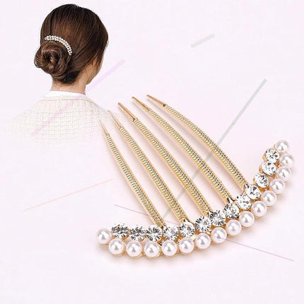 Rhinestone Pearl Hair Comb Golden Temperament Ornament Hair Comb Temperament - Aimall