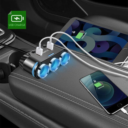 3 Way Multi Car Cigarette Lighter Socket Splitter Dual USB Charger/Power Adapter - Aimall