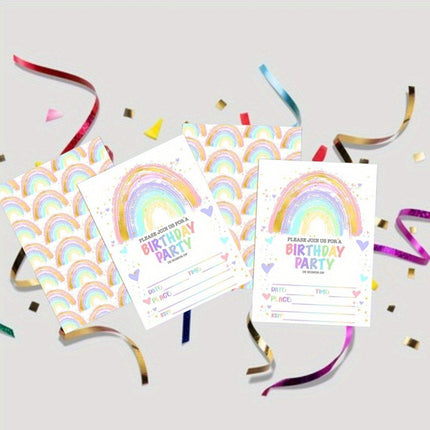 20PCS Rainbow Party Invitation Cards With Envelopes Birthday Theme Colourful Set