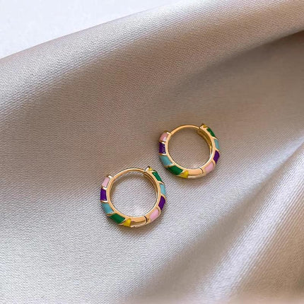 Vintage Ear Loop Earrings with Colourful Enamel Circle Design for Women Jewelry