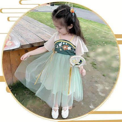 Girls Hanfu Chinese Style Princess Dress Green Traditional For Girl Clothing
