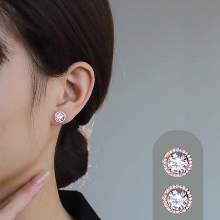 Red Garnet Diamond Halo Round Stud Earring Push Back Rose Gold Plated Women Gift - Aimall