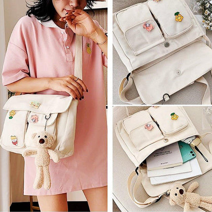 Ladies Small Square Canvas Bag Large Capacity Shoulder Handbag for Everyday Use