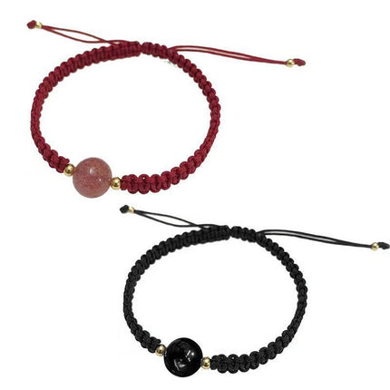Crystal Peach Blossom Braided Rope Lucky Beads Bracelet Couples Women Men Gift - Aimall