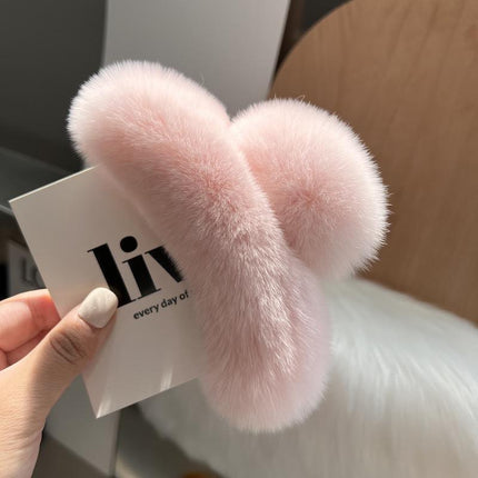 Large Plush Hair Claw Imitation Fur Big Shark Clip Faux Rabbit Fur Hair Clip - Aimall