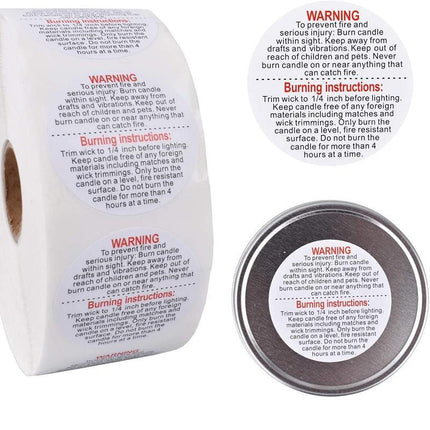 500PCS/Roll Candle Safety Warning Label Candle Jar Stickers Round Wax Melting - Aimall
