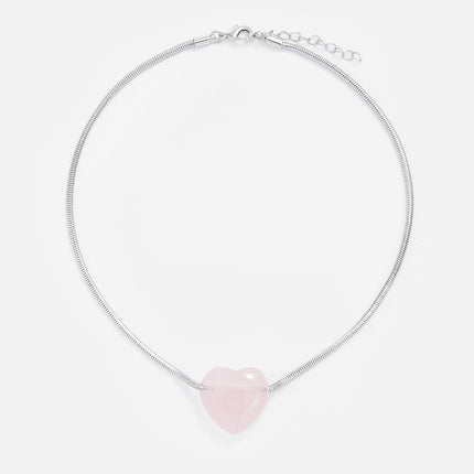 Fashion Girls Necklace Pink Love Titanium Steel Snake Chain Big Heart Pendant
