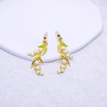 Vintage Bell Orchid Flower Long Earrings Elegant Dangle Earrings Women Jewelry