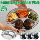 4pcs Stainless Steel Round Dinner Plates 4 Compartment Food Serving Trays Set