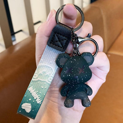 Car Keyring Animal Key Ring Lanyard Bear Keychain Gradient colour Bear Keychain - Aimall