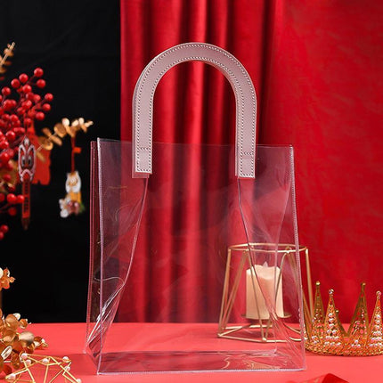 Transparent PVC Handheld Bags Transparent Gift Bag Handle Candy Containers Gifts White - Aimall