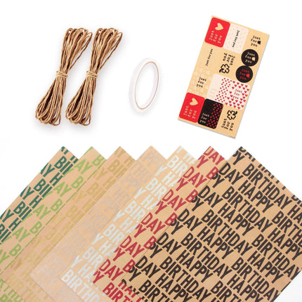 Vintage Kraft Wrapping Paper Happy Birthday Gift Box Wrapping Paper for Presents
