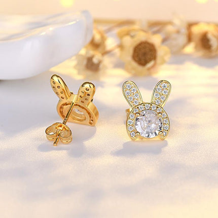 Silver Crystal Rabbit Ear Drop Dangle Earrings Women Fashion Jewelry Girl Gift - Aimall