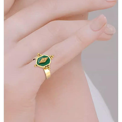 Malachite Green Gold Ring Adjustable That Does Not Fade Opening Design Gift - Aimall
