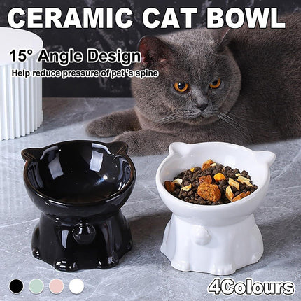 Ceramic Cat Bowl Cute Tall Raised Cat Food Bowl for Pets Eating Comfortably
