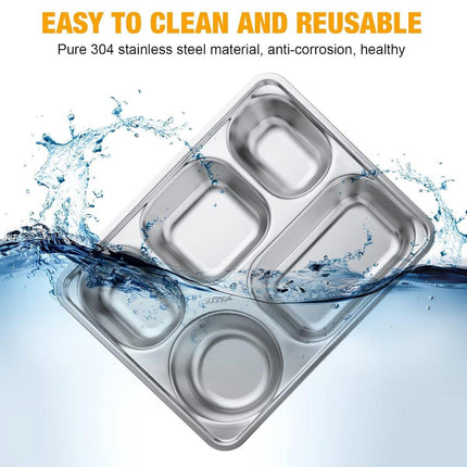 8pcs Stainless Steel Divided Dinner Plates Square Fast Food Plate for Students