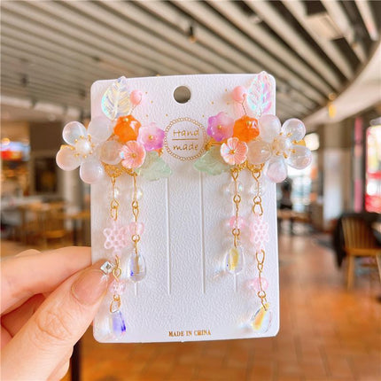 2Pcs Hanfu Flower Hair Clip Pearl Tassel Butterfly Hairpin Female/Children Party - Aimall