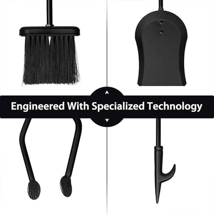 5PCS Grillz Fireplace Tool Set Fire Place Tools Poker Brush Shovel Stand Tongs