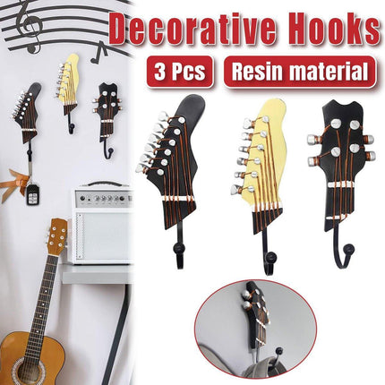3pcs Guitar Theme Decorative Hooks Wall Mounted Hooks for Home and Office Use