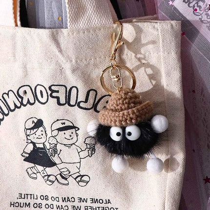 Cartoon Animal Plush Small Coal Ball Backpack Pendants Keychain Doll Keyring Car - Aimall
