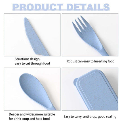 8 Sets Cutlery Wheat Straw Reusable Spoon Fork Knife Travel Portable Tableware