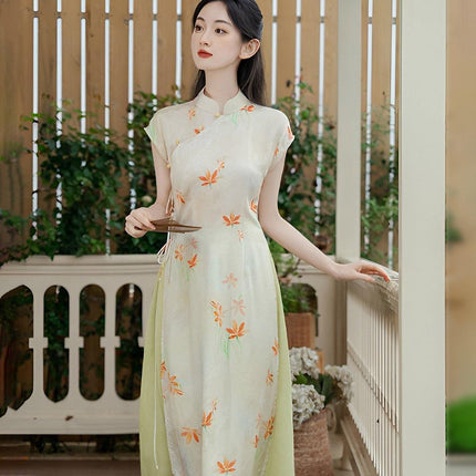 Chinese Women Long Dress Modified Cheongsam Design Sense Elegant Temperament