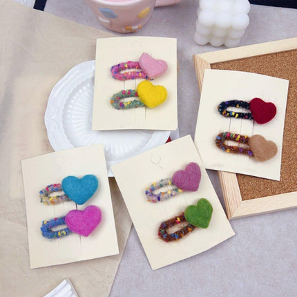 Dopamine Wool Felt Heart Hairpin Cute Plush Hair Clip Fashion Accessories