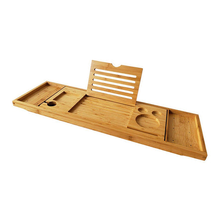 Bathroom Bamboo Bath Caddy Wine Glass Holder Table Tray Bathtub Rack Soap Shelf