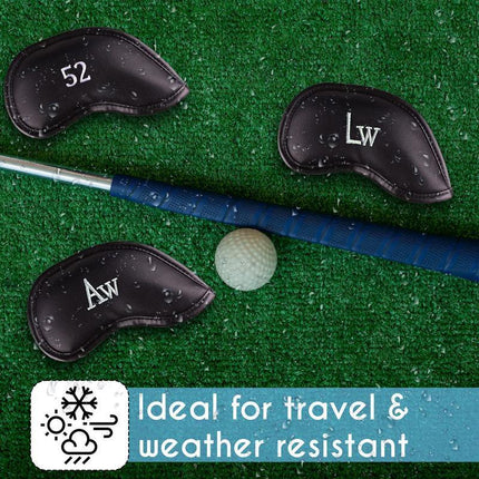 12PCS PU Leather Head Cover Golf Iron Club Putter Headcover 3-SW Set Black - Aimall