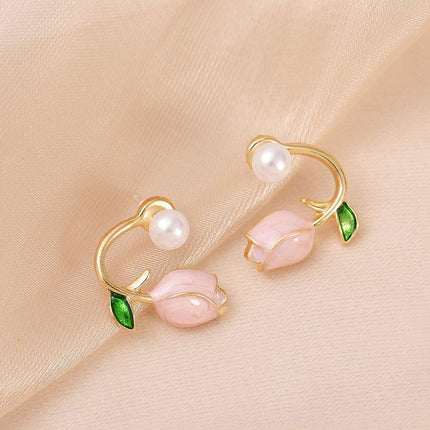 Simple Tulip Pearl Earrings Elegant Women Jewelry Fashion Trendy Stud Earrings