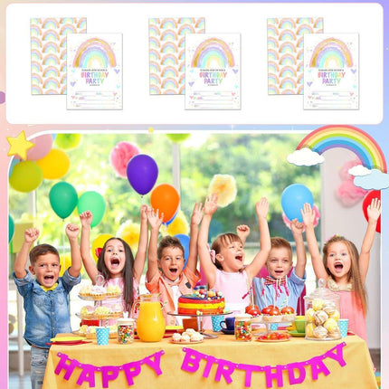 20PCS Rainbow Party Invitation Cards With Envelopes Birthday Theme Colourful Set