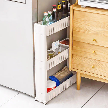 Movable 3 Layer Plastic Kitchen Storage Rack Refrigerator Gap Shelf Organizer