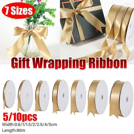 5/10PCS Thin Gift Wrapping Gold Ribbon Champagne Fabric Ribbons For Crafts - Aimall