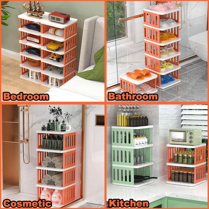 7/8 Tier Shoe Rack Multi Layer Foldable Plastic Home Doorway Storage Organizer