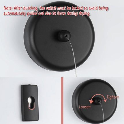 Black Round Wall Mounted Retractable Clothesline for Bathroom Balcony Hotel Use