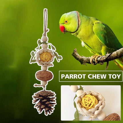 Parrot Chew Toys Bird Cage Accessories Hanging Pinecone Rattan Ball Foraging Toy