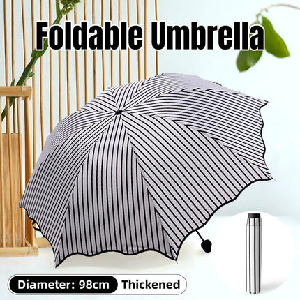 Stripe Sun Umbrella Rainy Folding Umbrella Women Sunscreen Black Rubber Sunshade