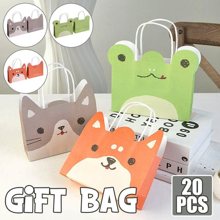 20PCS Cute Animal Shaped Gift Bags Kraft Paper Candy Bags Party Favour Tote Bags