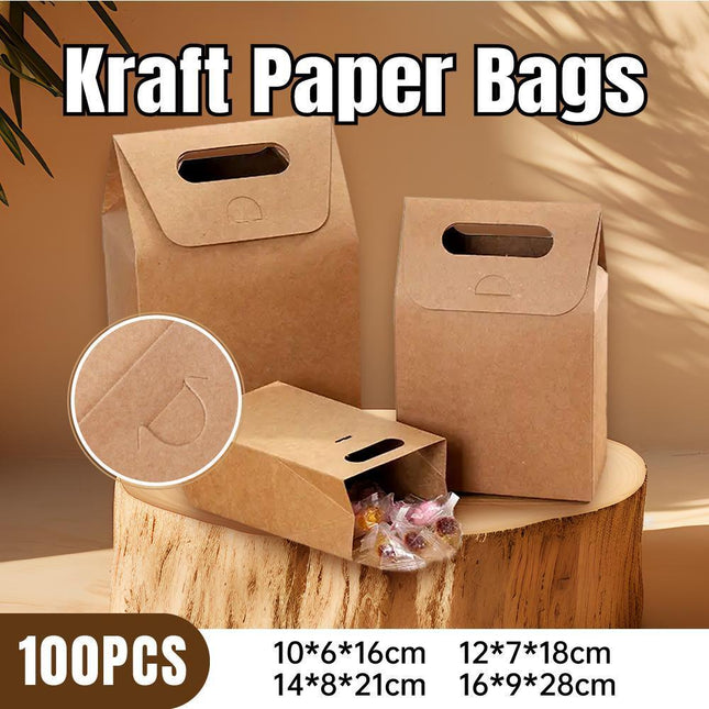 100PCS Christmas Gift Packing Paper Bag Candy Cookie Treat Box Kraft Party Bag - Aimall