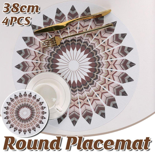 4PCS Bohemian Round Heat Resistant Dine Mat Anti Scalding Western Table Mat Set