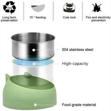 Pet Dog Cat Food Bowl Raised No Slip Stainless Steel Tilted Water Food Feeder - Aimall