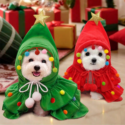 Christmas Pet Cape Shawl Winter Holiday Dog Cat Costume Cloak Apparel Outfit
