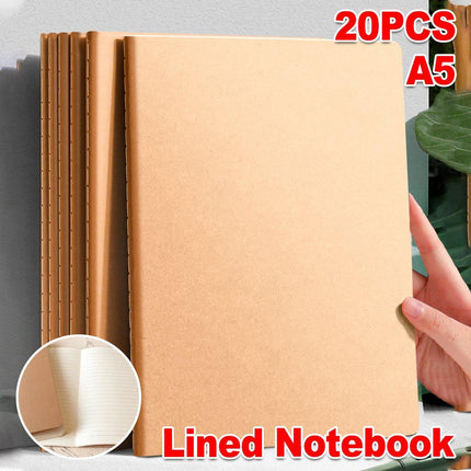 20pcs A5 Notebook Workbook Kraft Paper Notepad for School Office Writing Use