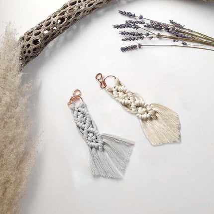 Boho macrame keychain with tassel pendant