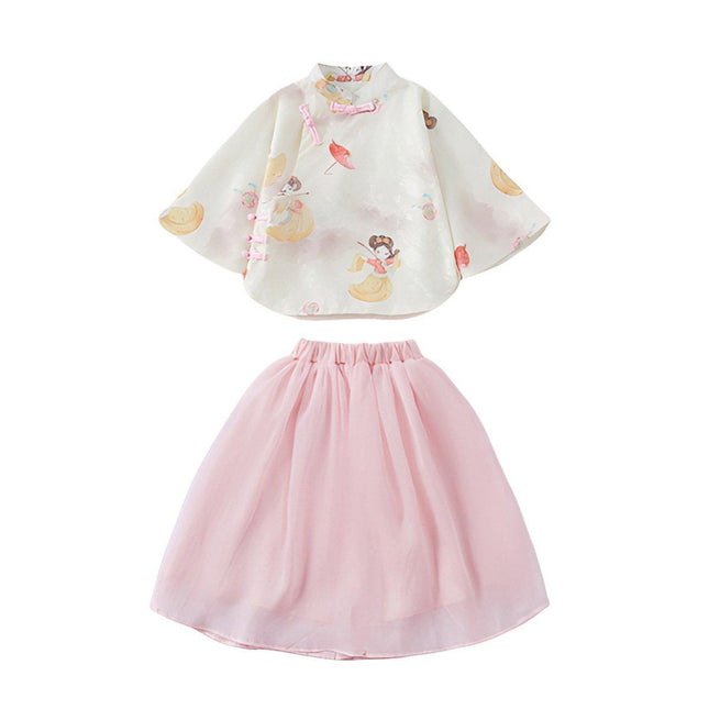 Elegant Girl Cheongsam Skirt Set Traditional Chinese Hanfu Two-piece Outfit