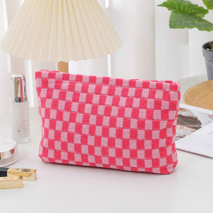Checkerboard Makeup Bag Large Capacity Knitted Storage Bag Portable Toiletry