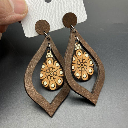 Vintage Wooden Drop Earrings Long Style Boho Chic Jewelry for Women Gift Idea