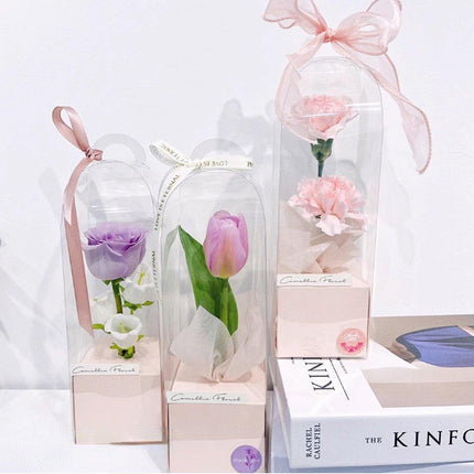 10pcs Bouquet Packaging Transparent PVC Flower Box Portable Floral Gift Boxes